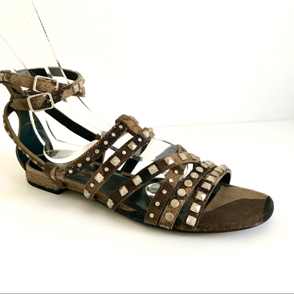 NEW YEAR SALE! NWT SAINT LAURENT RUGGED SUEDE CAMOUFLAGE SILVER STUDDED SANDAL - Picture 12 of 14
